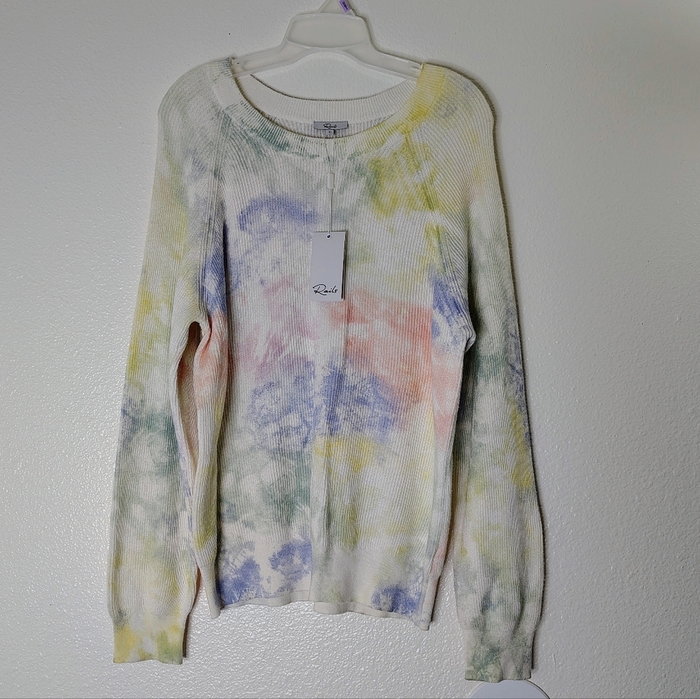 Rails Venus Rainbow Tie Dye Cashmere Blend Sweater Size Large NWT Long Sleeve